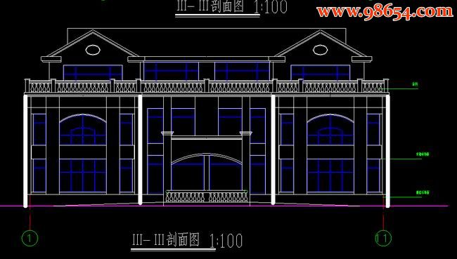 三层477平米双拼别墅结构施工图正立面图