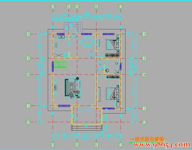 首层面积127平方米3层独栋自建别墅方案一楼平面图