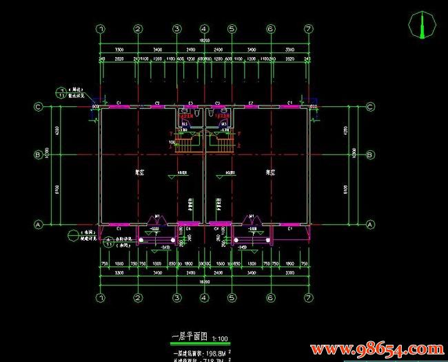 首层面积187平方米3层双拼别墅设计建筑图一楼平面图