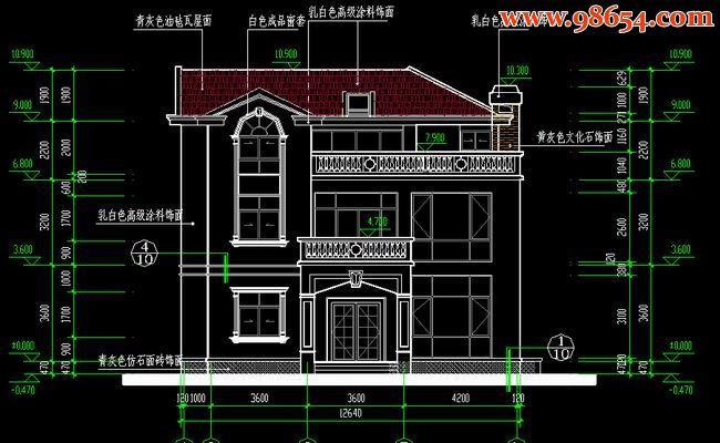 首层180平米2层私人别墅设计图纸正立面图