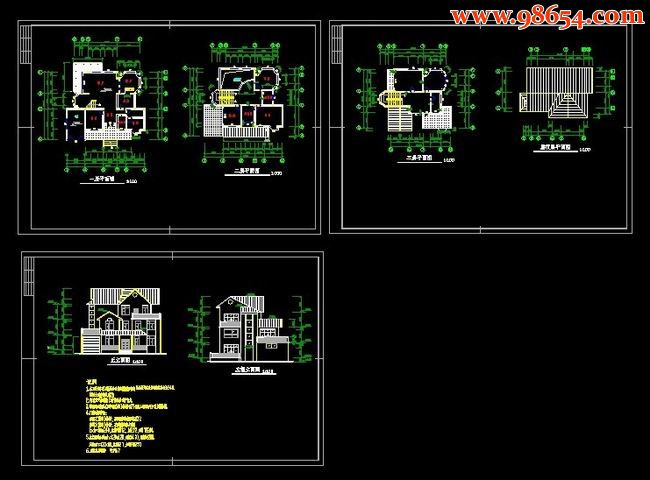 三层别墅设计CAD图纸全套预览图