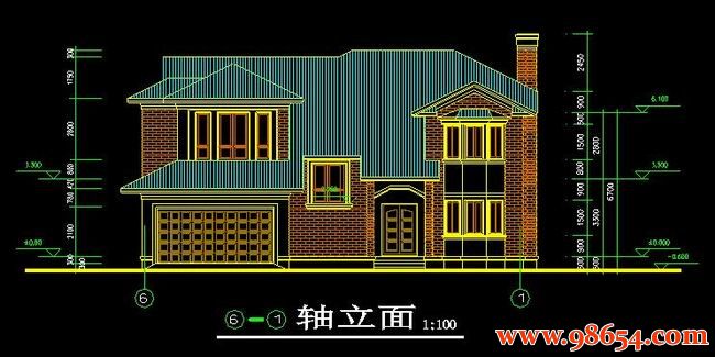 首层面积249平方米2层别墅建筑施工图正立面图