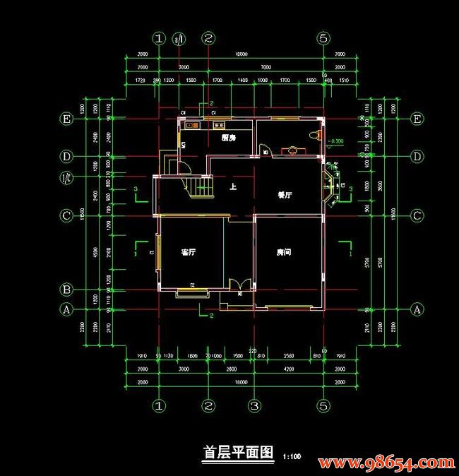 首层面积116平方米3层现代别墅设计施工图一楼平面图