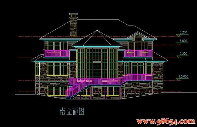 首层面积199平方米2层独栋农村小别墅施工图正立面图