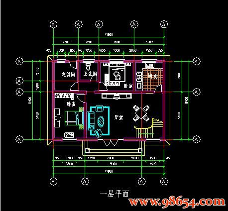 首层面积99平方米3层农村小别墅建筑施工图一楼平面图