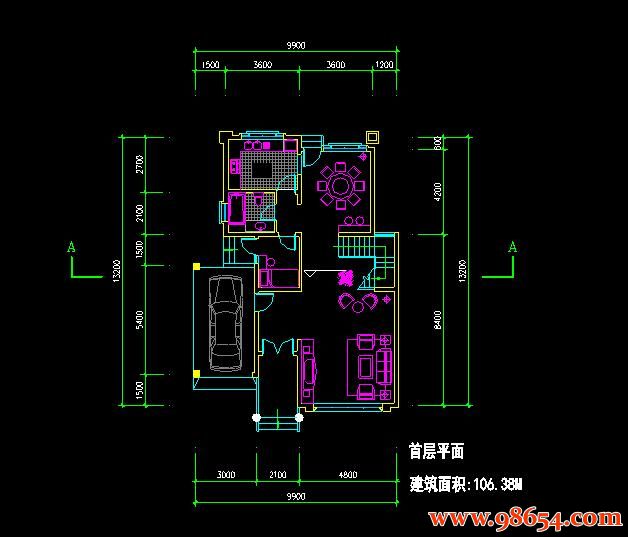 首层面积130平方米3层B2小别墅户型施工图正立面图