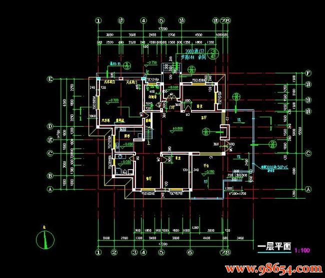 首层面积252平方米2层别墅建筑施工图一楼平面图