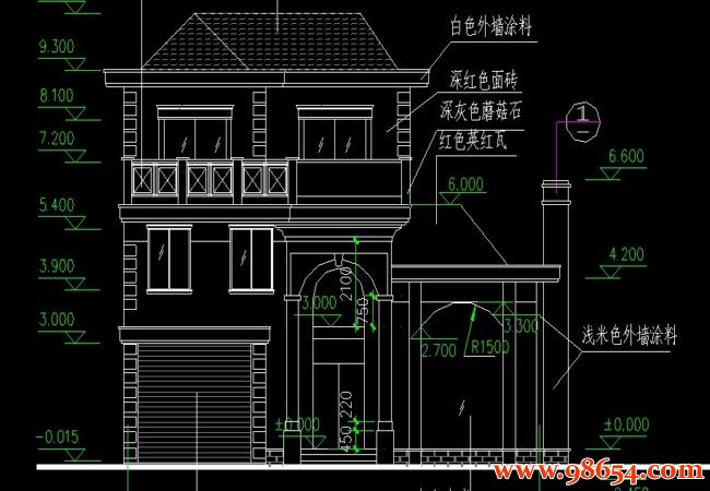 首层面积160平方米三层别墅设计图正立面图