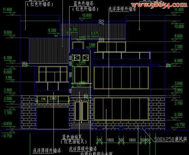 首层166平方米3层豪华别墅施工图正立面图