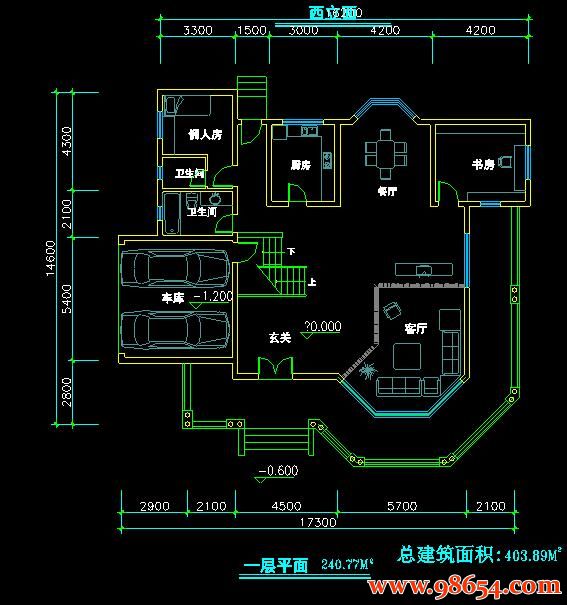 首层面积252平方米2层别墅方案一楼平面图