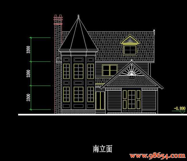 首层面积183平方米3层别墅设计施工图正立面图