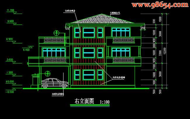 三层5室2厅6卫新小户型B型别墅全套图正立面图