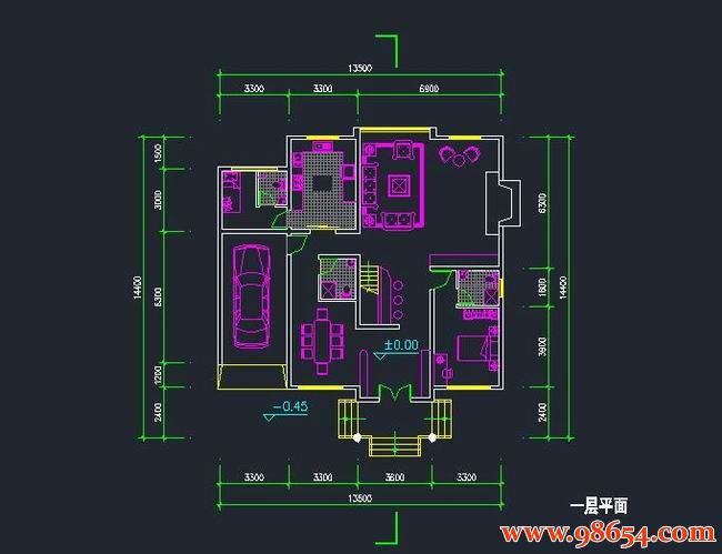 首层面积194平方米2层A型别墅施工图一楼平面图