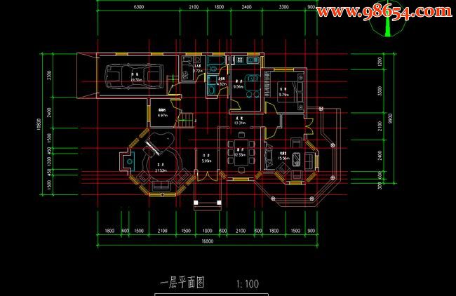 两层258平米别墅建筑施工图一楼平面图