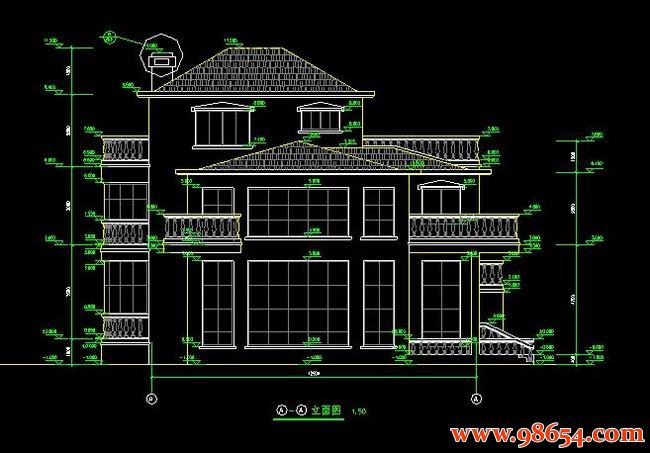 首层面积221平方米3层小型别墅建施图正立面图