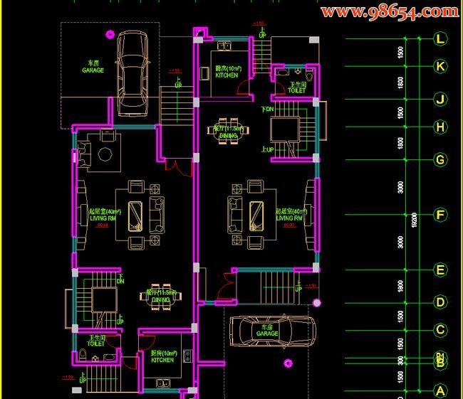 三层4室2厅6卫现代双拼别墅设计及施工图一楼平面图