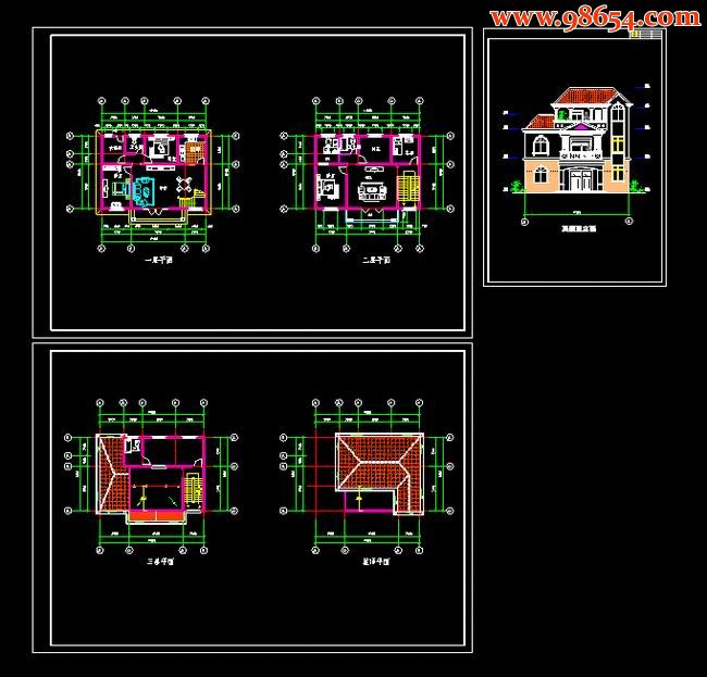 首层面积99平方米3层小别墅建筑施工图全套预览图