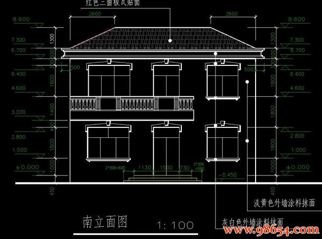 首层面积113平方米2层别墅全套建筑图正立面图