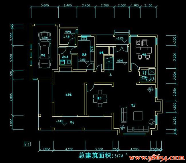 首层面积224平方米2层别墅设计方案一楼平面图