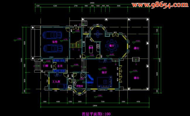 两层4室3厅4卫南方自建私人度假别墅设计图一楼平面图