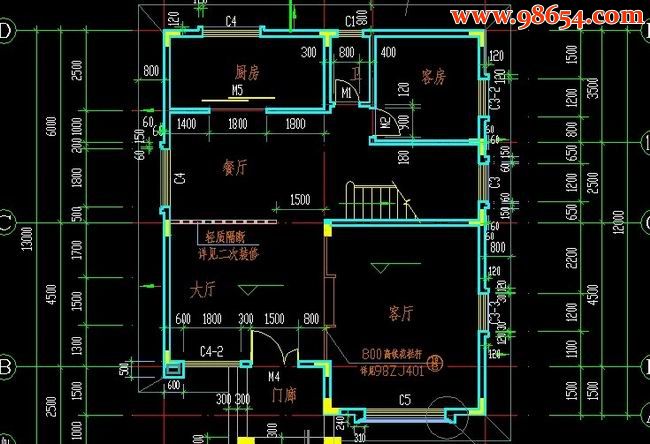 农村三层实用性别墅CAD施工图一楼平面图