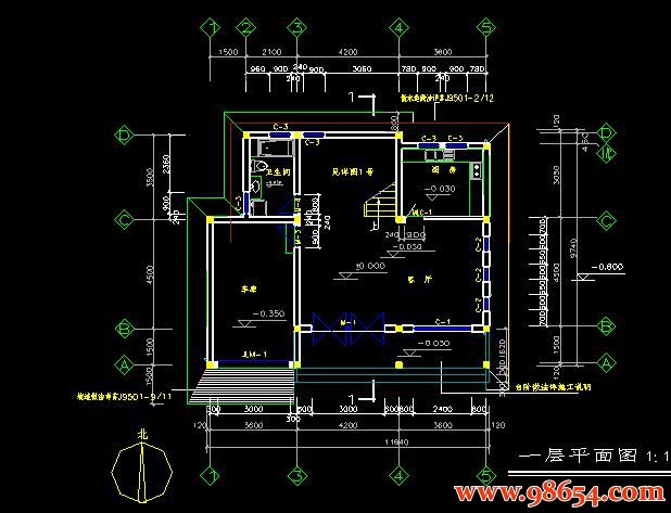 首层面积112平方米2层A型别墅建筑结构施工图一楼平面图