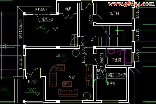 浙江某镇新农村建设三层实用住宅施工图一楼平面图