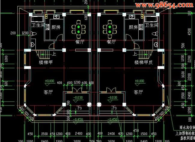 四层双拼别墅建施图一楼平面图