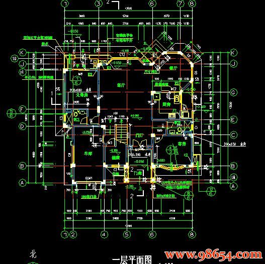 首层面积186平方米2层别墅施工图一楼平面图