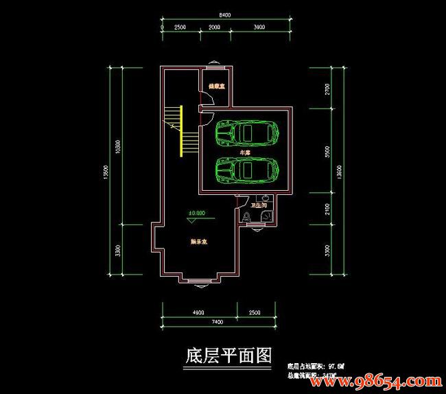 首层面积143平方米2层小别墅建筑方案一楼平面图