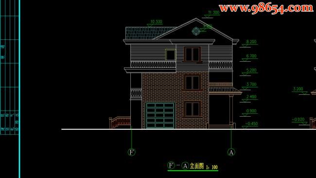 三层3室3厅3卫简单实用的新型农村住宅正立面图