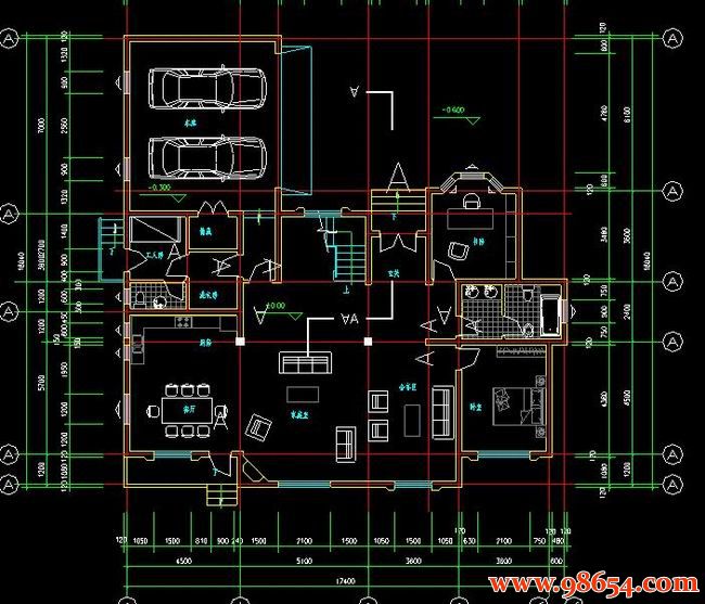 首层面积313平方米2层A1型高级别墅建筑施工图一楼平面图