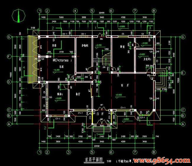 首层316平方米3层豪华别墅建筑施工图一楼平面图