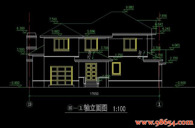 首层面积253平方米2层独栋别墅设计图正立面图