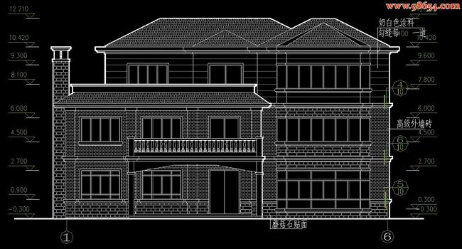 三层香港庄园豪宅施工图正立面图