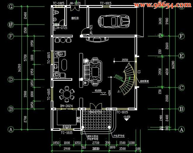 温州三层别墅建施图一楼平面图