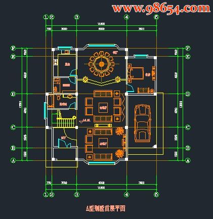 三套别墅CAD图纸一楼平面图