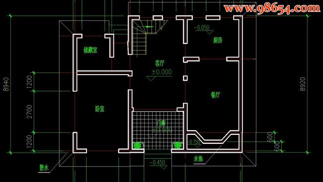 两层3室3厅1卫别墅建筑方案图一楼平面图