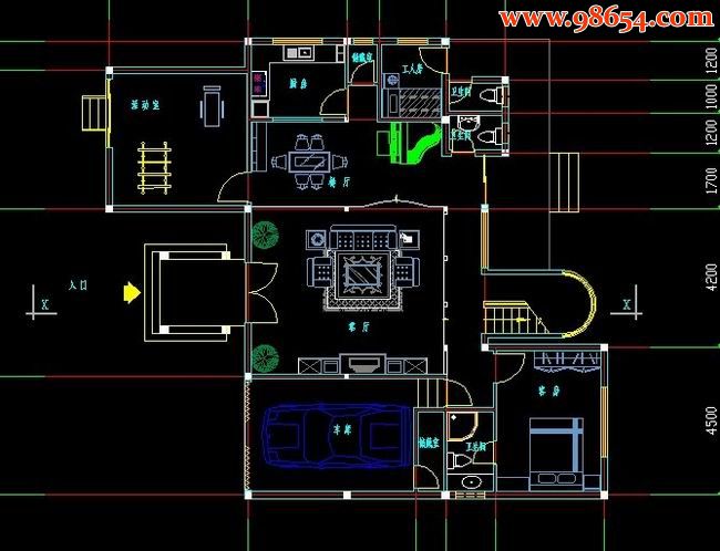 独幢三层别墅设计建施图 一楼平面图