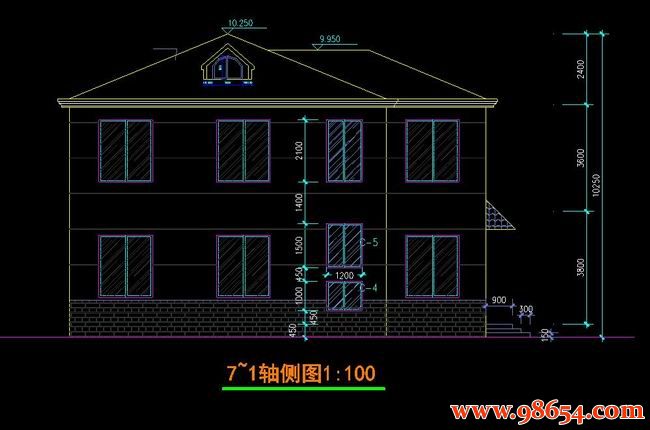 首层面积193平方米2层别墅建筑施工图正立面图