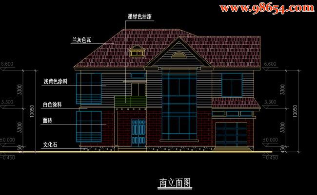 两层336平米高档式C户型别墅设计图正立面图