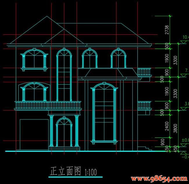 首层面积108平方米3层乡村独栋自建别墅正立面图