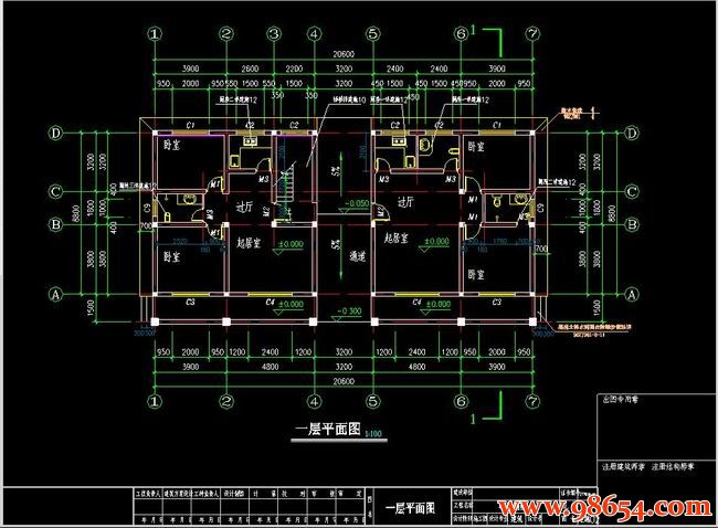  首层面积181平方米2层双拼别墅施工图一楼平面图