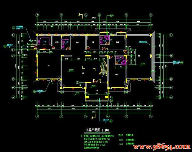 首层面积371平方米3层别墅建筑施工图一楼平面图