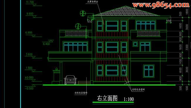 三层7室2厅8卫新农村改造规划别墅设计图正立面图