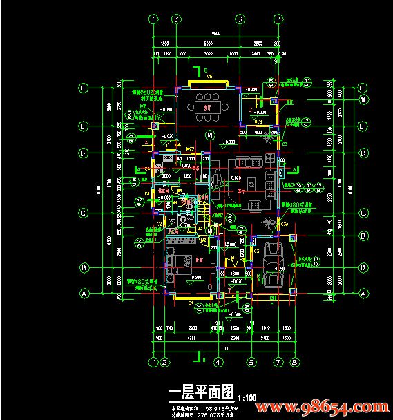 首层面积178平方米2层蓝山锦湾2-270平立剖面图一楼平面图