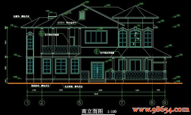 首层面积286平方米2层别墅建筑设计施工图正立面图