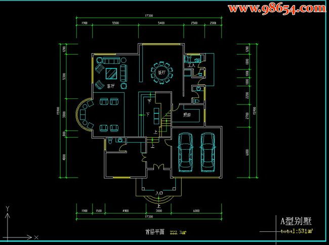 三层531平米别墅设计施工图A一楼平面图