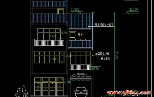 三层清新乡村风情住宅图纸正立面图