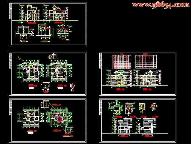 三层别墅设计CAD图全套预览图